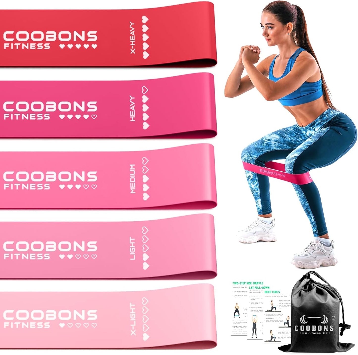 Elastic Resistance Bands Set for Yoga, Pilates, and Strength Training - 5-Pack